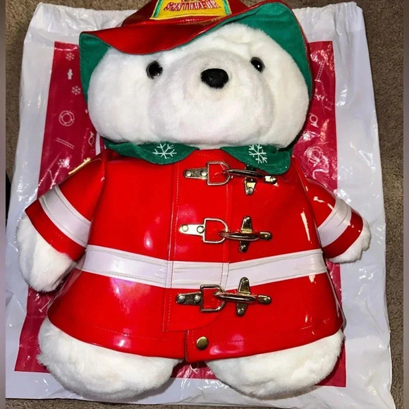 Vintage Christmas 1996 USA Santa Bear Fireman Fire Safety Bear Collectible Baby